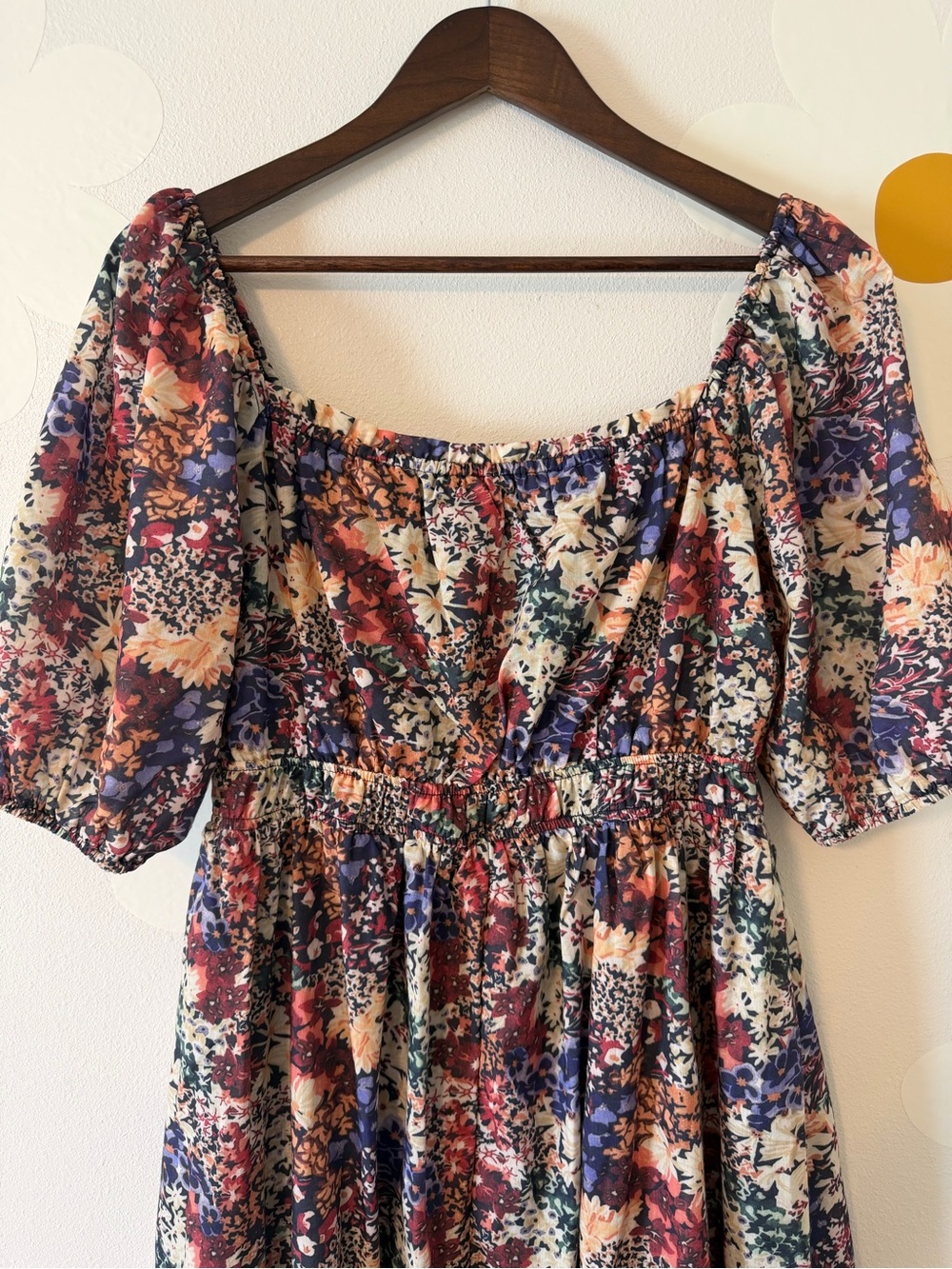 EUC Baltic Born Eden Dress Multi-Color Floral Puff Sleeve Square Neck Midi Dress - Picture 10 of 14